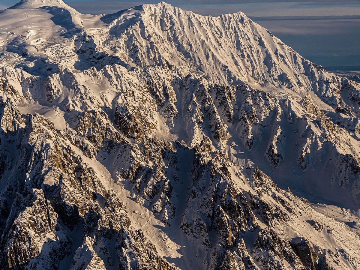 Snow and rock filled close-up of Tordrillo mountain.