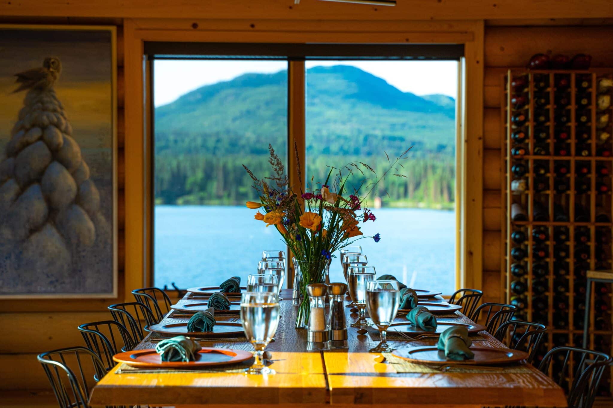 the dining table set for dinner