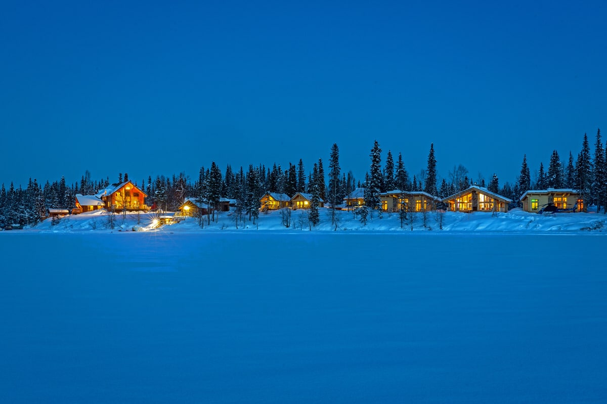 alaska Winter twilight at Tordrillo Mountain Lodge