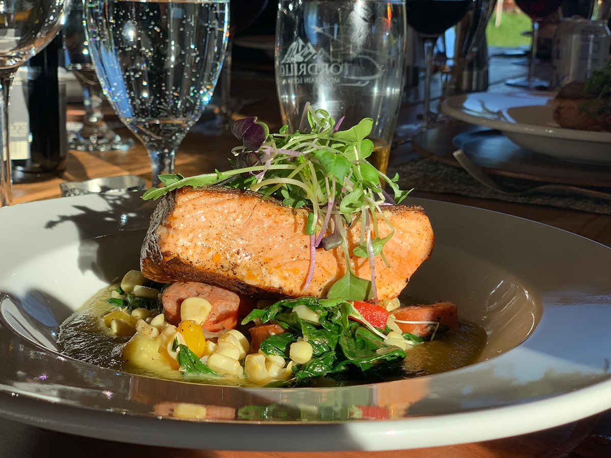 salmon dinner at Tordrillo Mountain Lodge