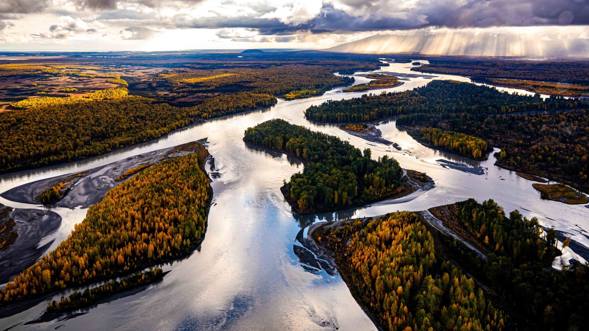 flying over the susitna river during the fall