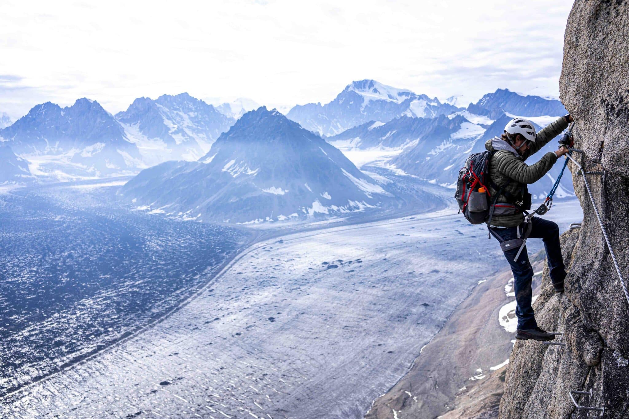 climbing the via ferrata above the triumvirate glacier